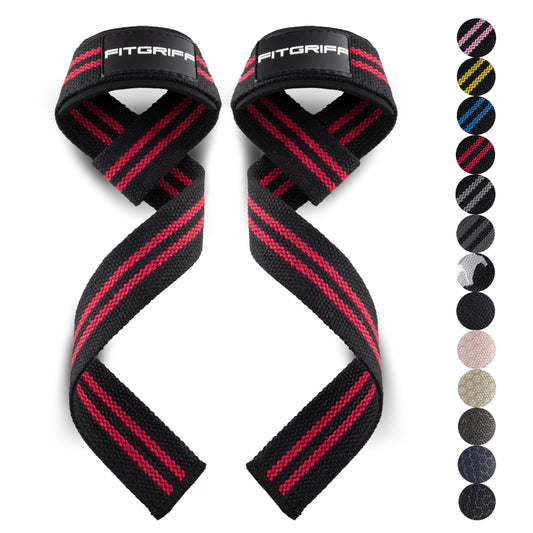 Fitgriff® Lifting Wrist Straps for Weightlifting, Gym, Deadlift, Workout (Made of Premium Cotton & Padded) - Men & Women (Standard, Black/Red)
