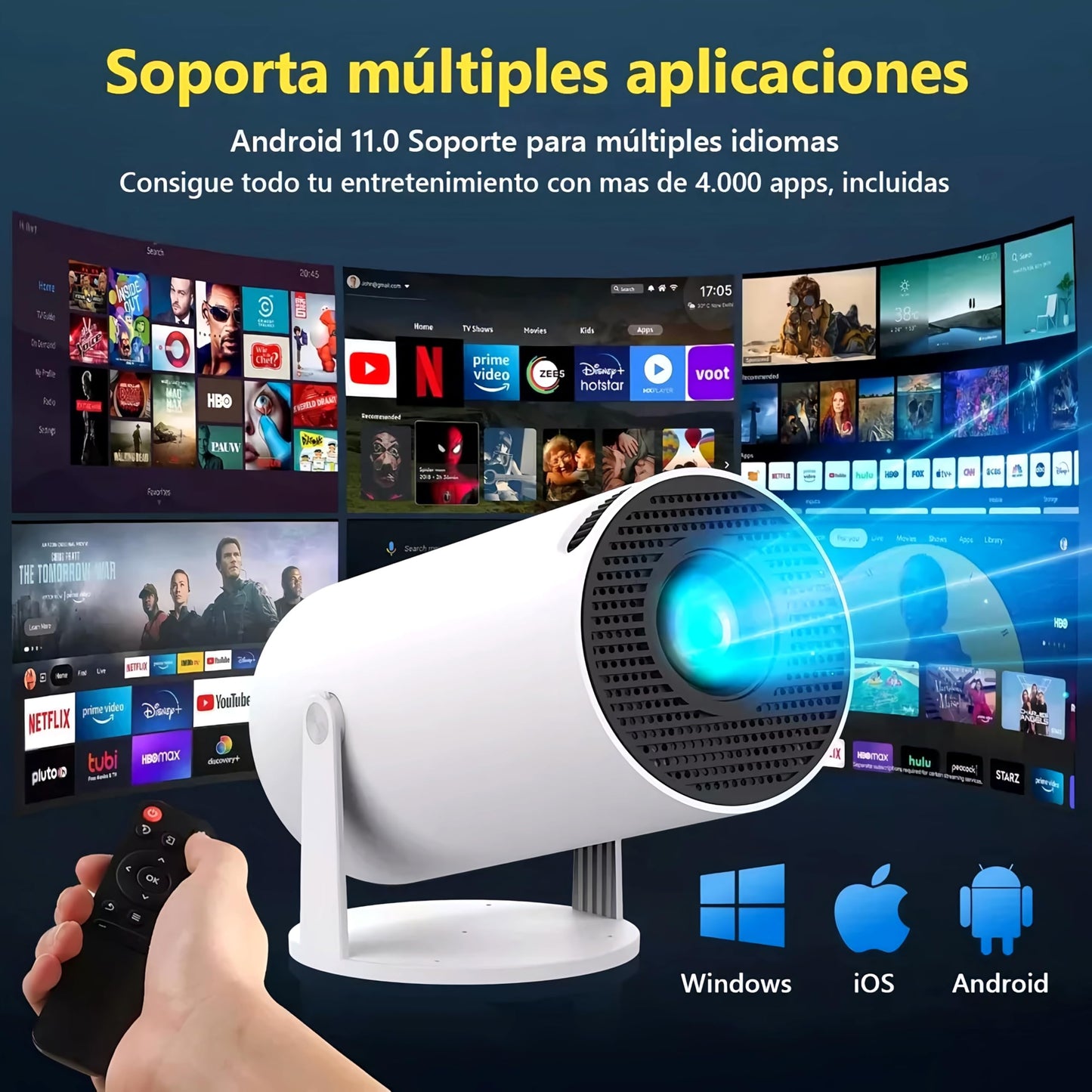 Mini Projector, 4K Decoding, 1080P Resolution, Compatible with Smartphones, Laptops, Tablets and Home Theater Devices, Equipped with Bluetooth 5.0 and Wi-Fi 6, Runs on Android 11.0 System