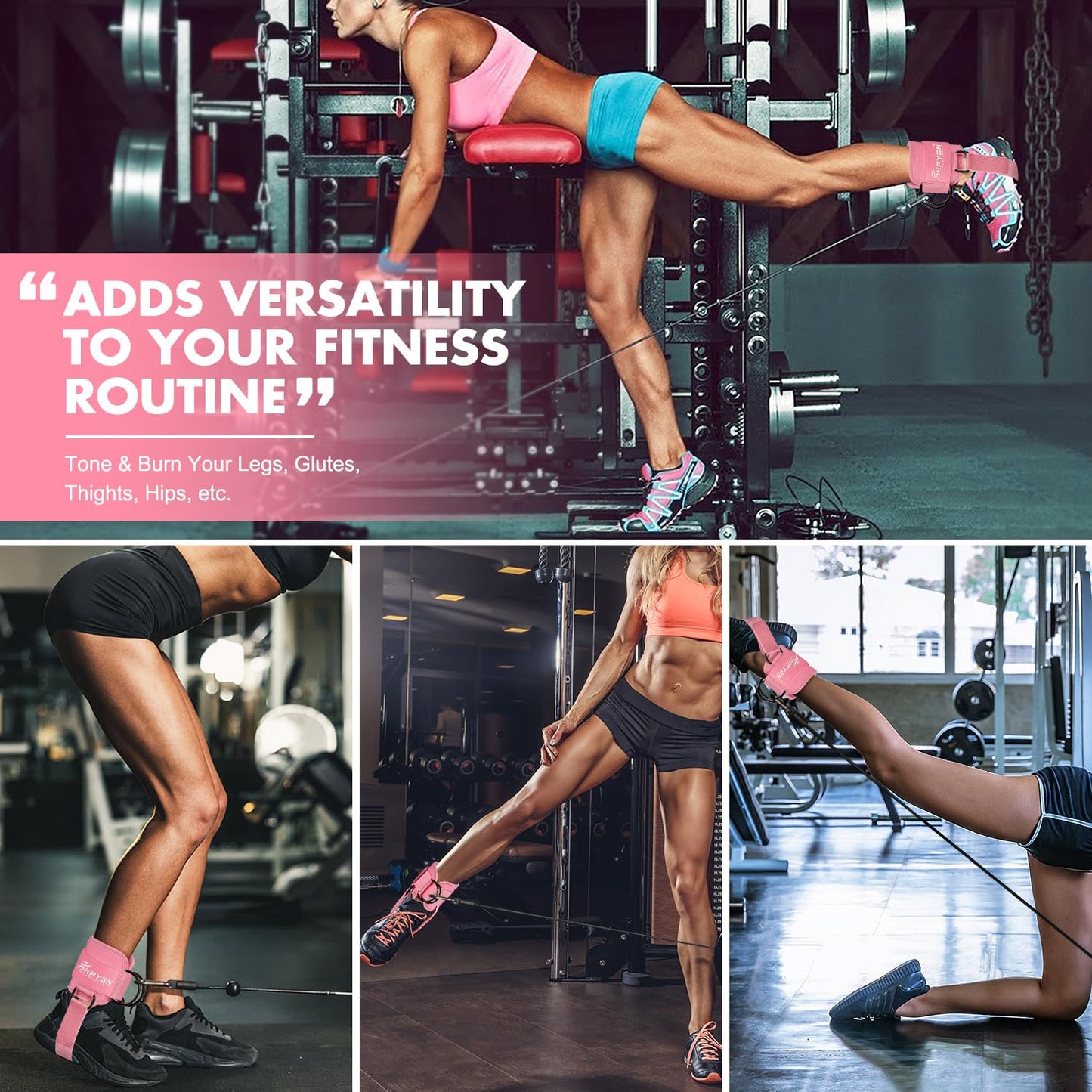 HPYGN Ankle Strap for Cable Machine, Gym Ankle Straps for Working Out, Adjustable Ankle Cuff Kickback Strap, Cable Machine Attachments for Women Glute Leg Extensions, Leg Straps with Neoprene Padding