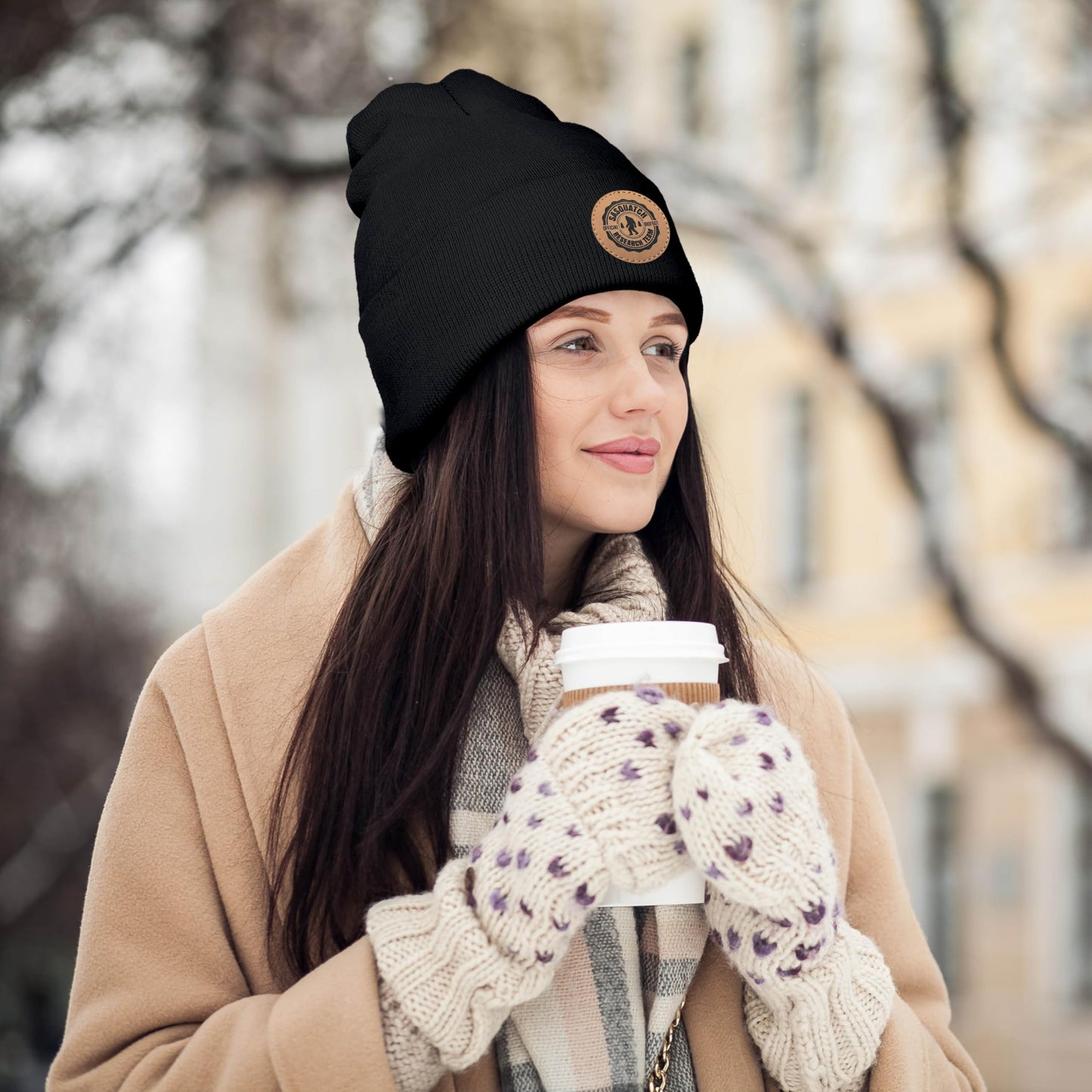 LLZTWOWD Bigfoot Beanie with Embroidery Sasquatch Beanie Hat for Men Women Big Foot Hats Gifts for Dad Knit Hat Warm Knitted Winter