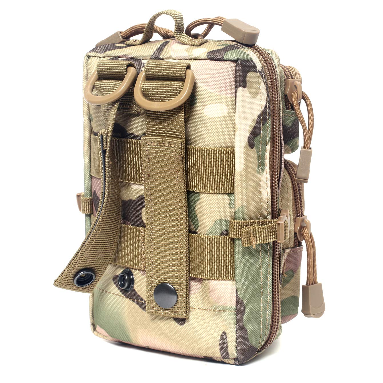 Tactical Molle Pouch Compact EDC Tool Pouch Bag Mini Utility Pouch with US Flag Patch, Shoulder Strap & Two D-Rings (CP)