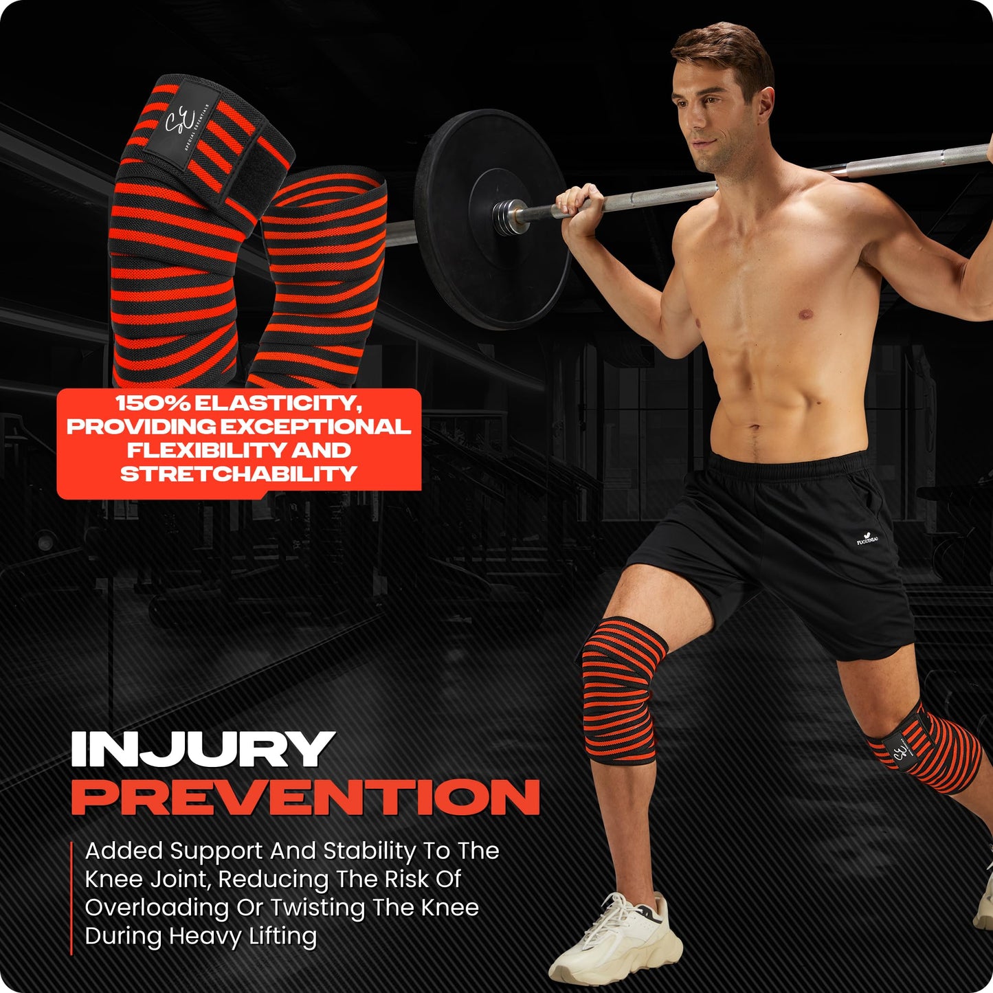 Special Essentials Knee Wraps for Weightlifting with Strap (2 Pack) - 72 Inches Flexible Support for Men & Women, for Powerlifting, Squats, Leg Press, and Cross Training