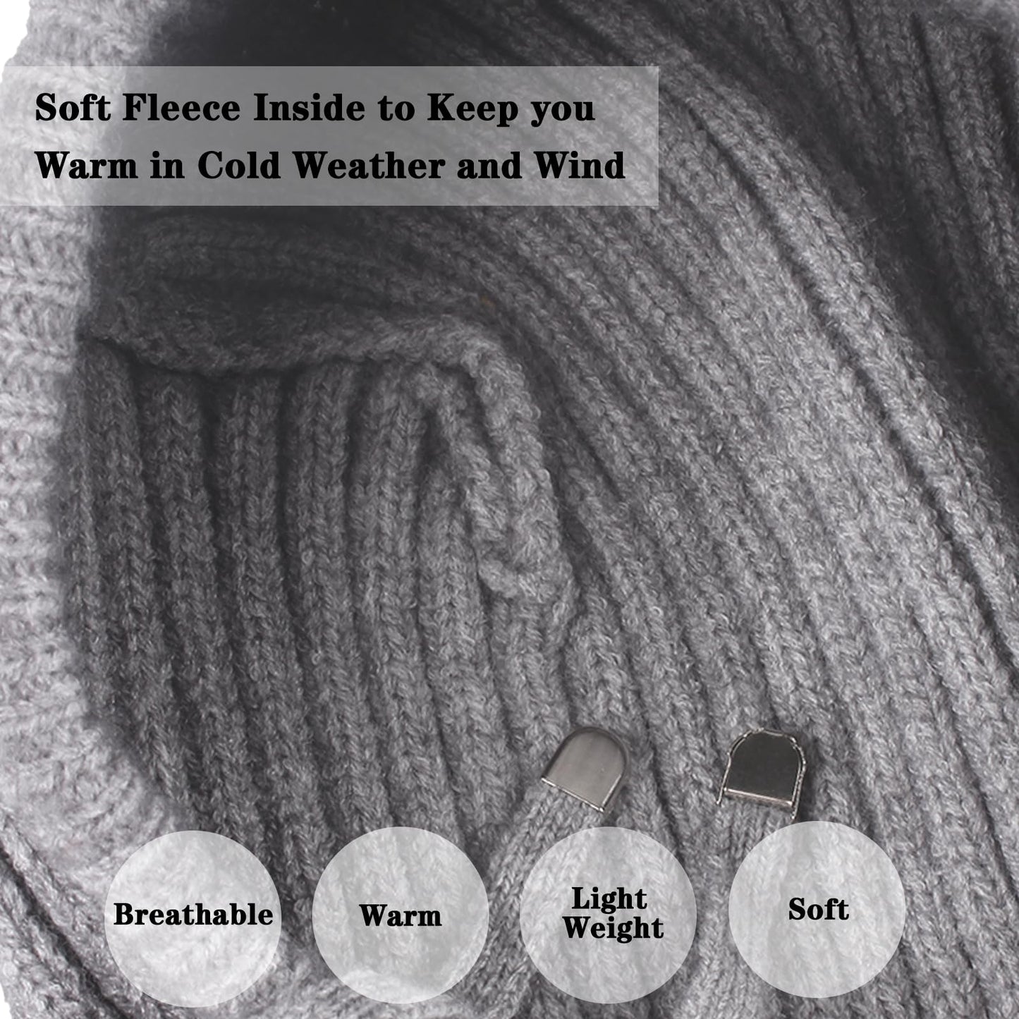 Knit Winter Hats for Women Balaclava Warm Hooded Scarf for Men and Women Beanie Hat with Drawstring Skull Cap