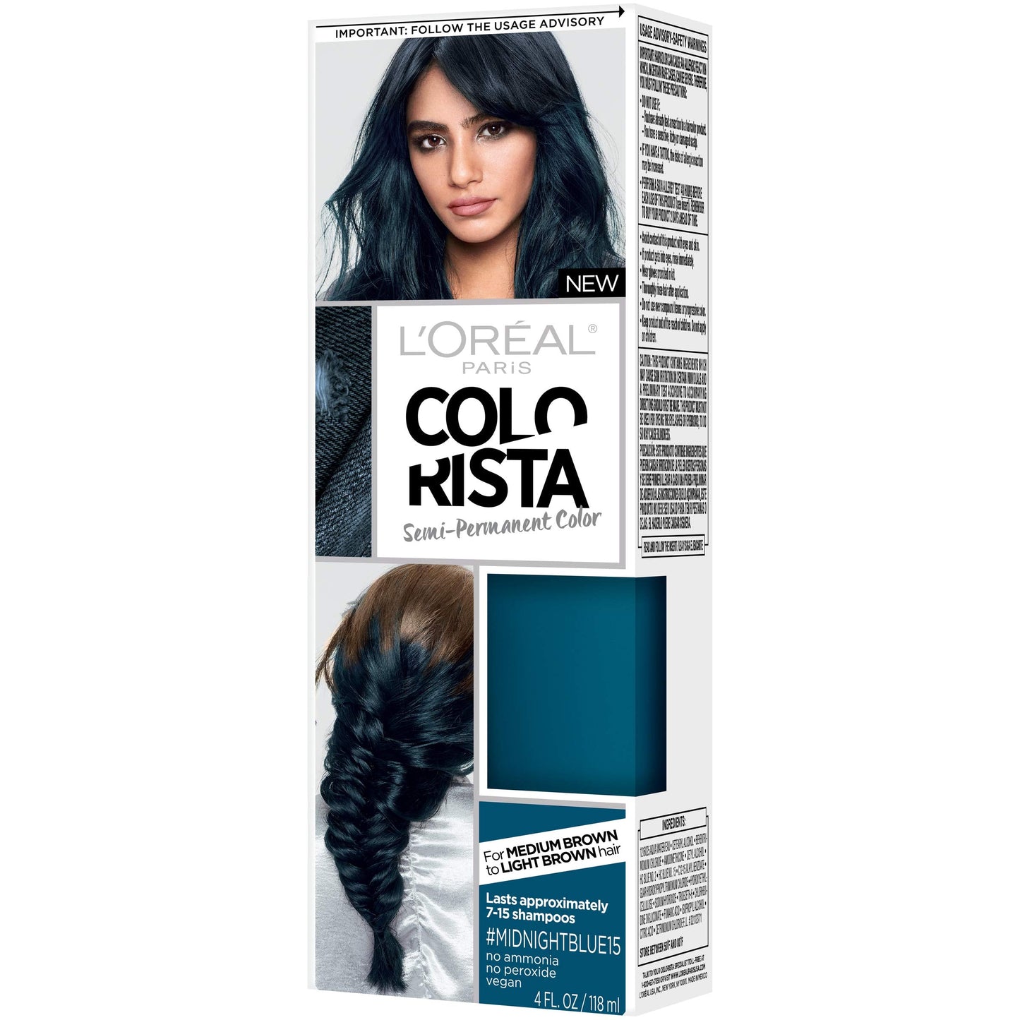 L’Oréal Paris Colorista Semi-Permanent Hair Color for Brunette Hair, Midnight blue
