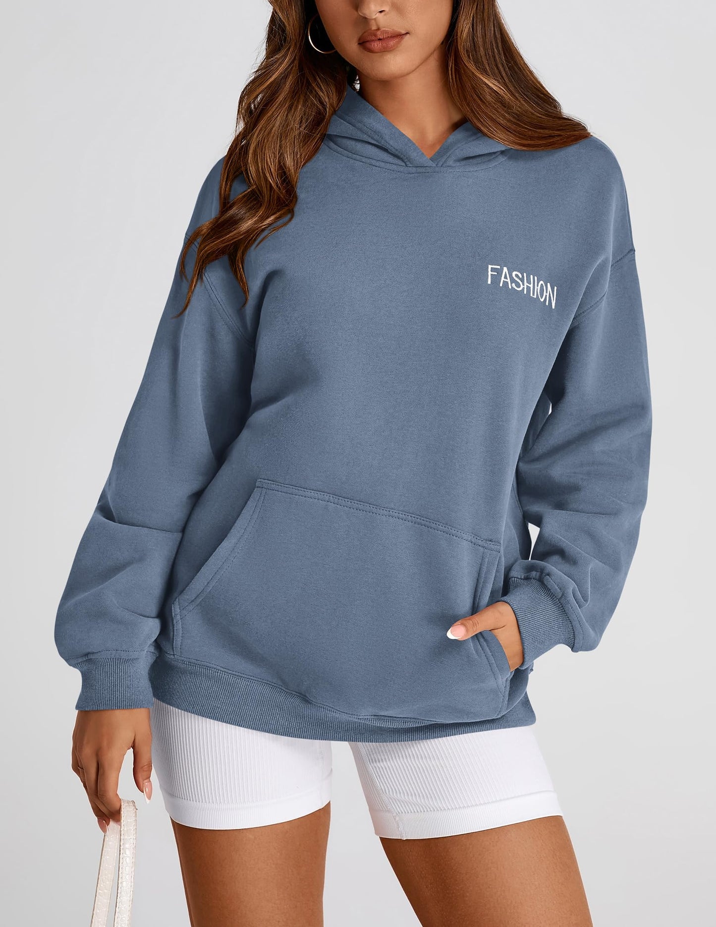 PRETTYGARDEN Womens Long Sleeve Hoodies 2024 Fall Fashion Outfits Solid Oversized Pullover Sweatshirts Clothes with Pockets (Haze Blue,X-Large)