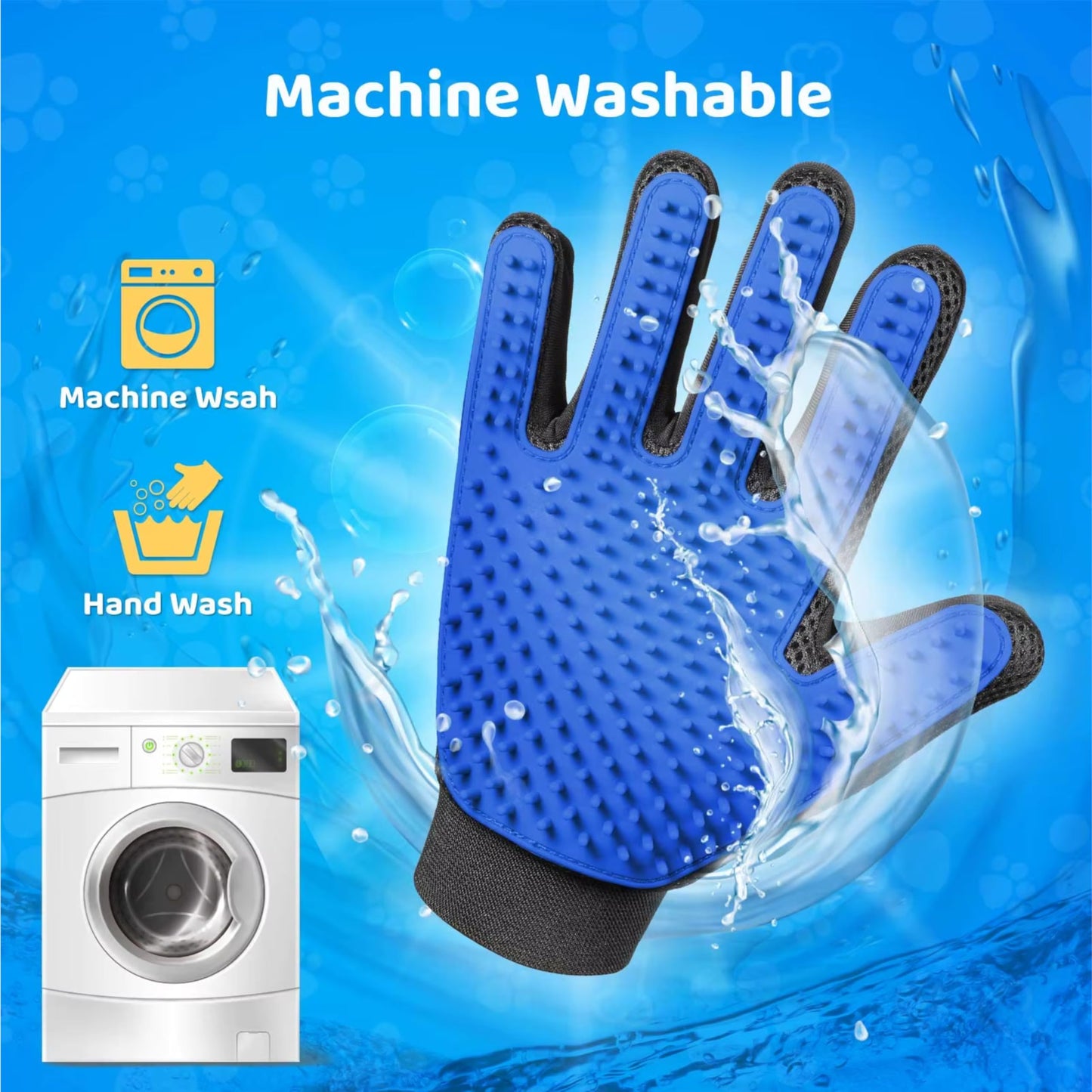 Clean Pet Hair Remover Glove Grooming & Massage Mitt with Enhanced Five-Finger Design, Gentle Deshedding for Dogs & Cats with Long or Short Fur, 1 Pack (Right-Hand), Blue