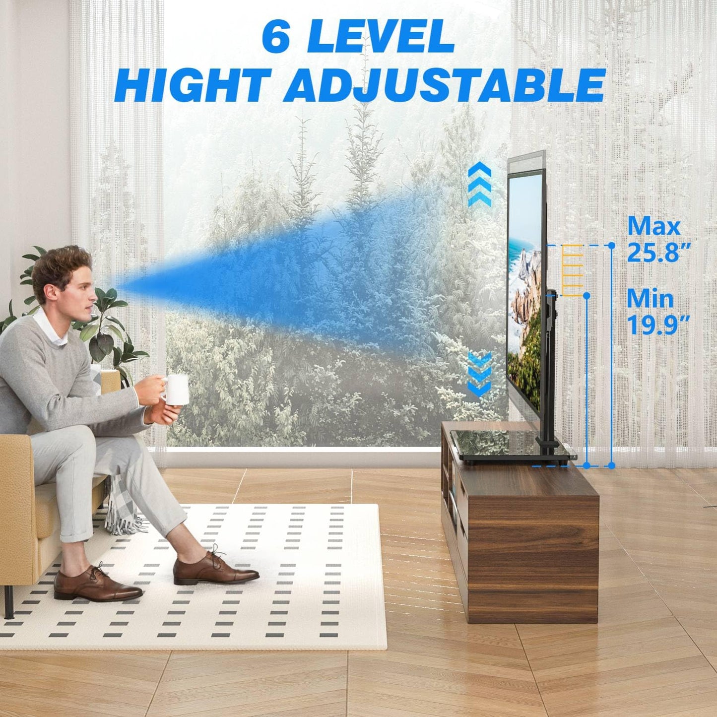 Rfiver Universal Table Top TV Stand TV Base Replacement for Most 27-60 Inch LCD LED Flat Curved Screen TVs Holds up to 88lbs, Height Adjustable TV Mount Stand with Tempered Glass Base, VESA 400x400mm