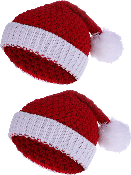 Pangda 2 Pieces Christmas Beanie Winter Knitted Hat Crochet Santa Hat for Women and Men (Adult Size)