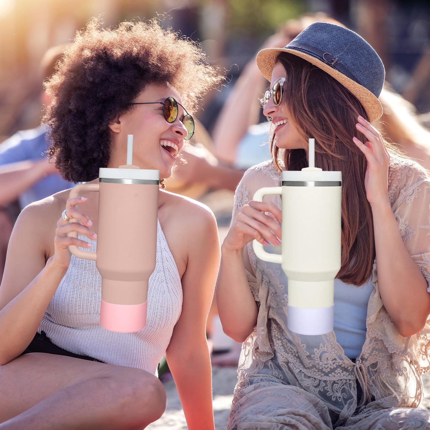 HEYSKAY 2pcs Protective Flask Silicone Boot Base for Stanley Quencher Adventure 40oz & Stanley IceFlow 20oz 30oz Tumbler, and Compatible with 12-24oz Hydro Sport Water Bottles,Yeti and More