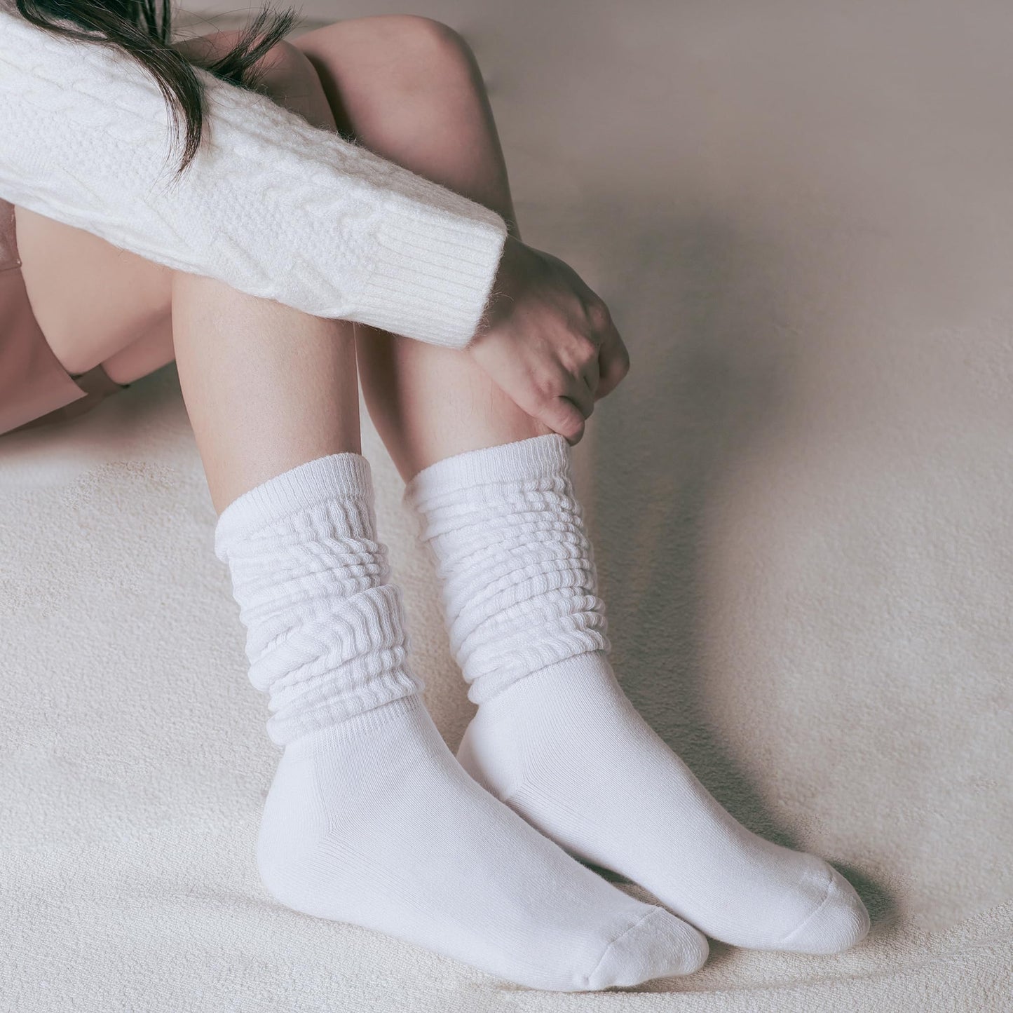 Closemate Crew Slouch Socks Women Soft Cotton Scrunch Slouchy Socks Knee High Boot Socks 3 Pairs(1Black 1White 1Grey)