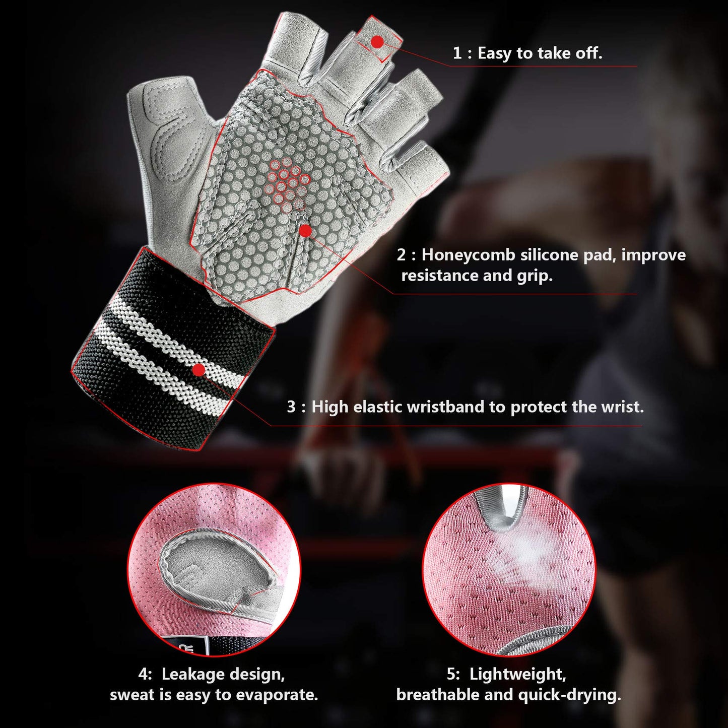 Workout Gloves Weight Lifting Gloves: Fingerless Gym Gloves with Wrist Wraps Support for Mens & Womens, Full Palm Protection Breathable Sports Gloves for Exercise, Training, Fitness, Pull-up (S)