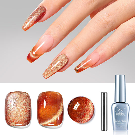 Beetles Cat Eye Gel Nail Polish 9ml Holographic 9D Cat Eye Gel Polish with Magnet Stick Amber Gleam Shimmer Velvet Gel Nail Polish Soak Off UV LED Nail Lamp Salon DIY Home
