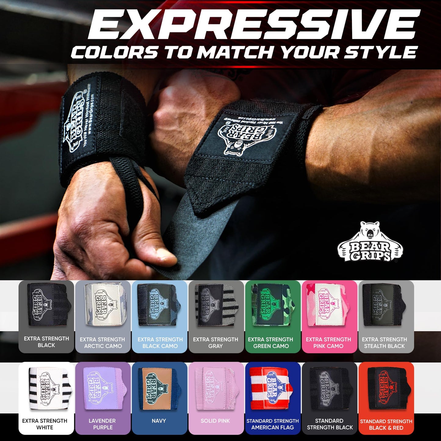 Bear Grips Wrist Wraps for Weightlifting | Weight Lifting Wrist Straps for Weightlifting | Extra Strength Gym Wrist Wraps | Two Wrist Wrap Per Pack | 12” & 18” | Lifting Wrist Wraps for Men & Women