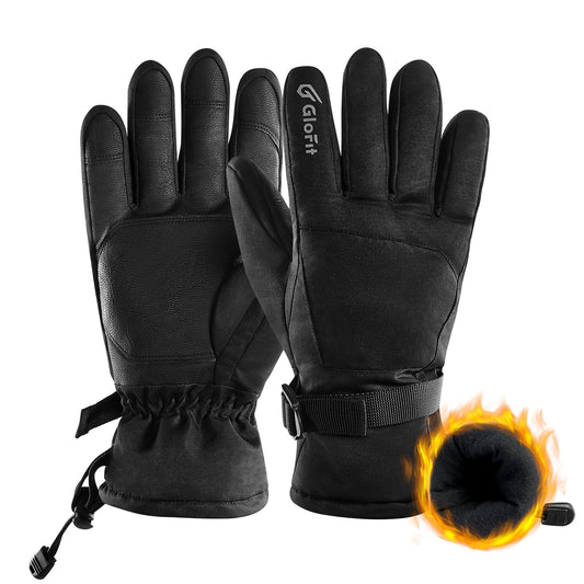 Glofit Winter Gloves PU Leather Palm Warm Windproof Water-Resistant Men Women - Thermal Gloves Cold Weather for Motorcycle Cycling Skiing Running Outdoor Working