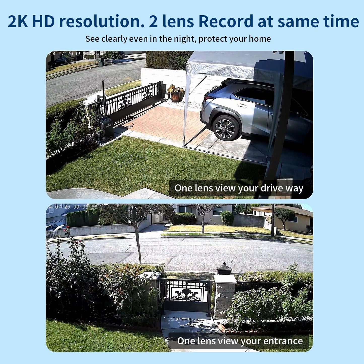 ESCANU Dual Lens Security Camera Outdoor,WiFi Camera for Home Security,Home Survaillance Outdoor,PTZ,2-Way Audio, Auto Tracking,Night Vision,24/7 Continous Record,IP65 Weather Proof