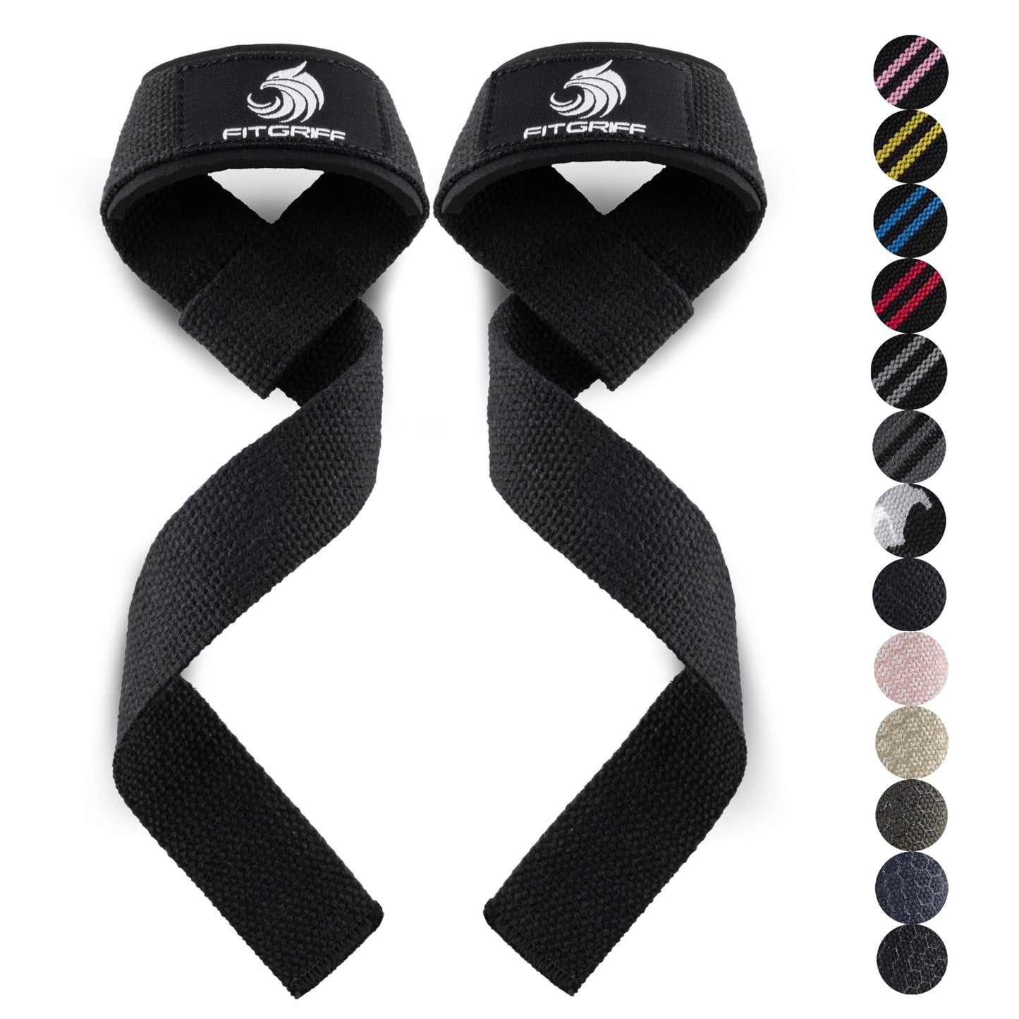 Fitgriff® Lifting Wrist Straps for Weightlifting, Gym, Deadlift, Workout (Made of Premium Cotton & Padded) - Men & Women (XS, Black-Original)