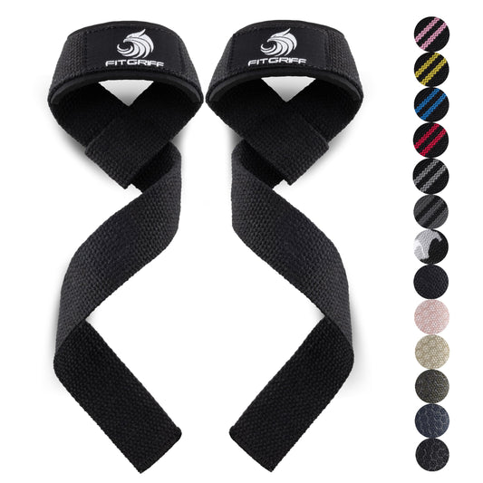 Fitgriff® Lifting Wrist Straps for Weightlifting, Gym, Deadlift, Workout (Made of Premium Cotton & Padded) - Men & Women (XS, Black-Original)