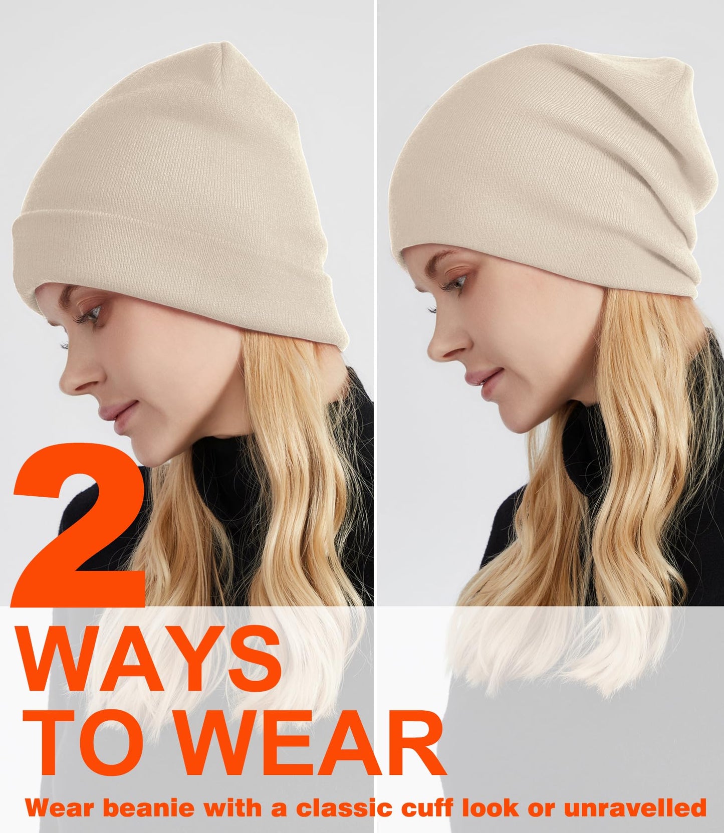 Womens Satin Lined Beanie Wool Knit Cuffed Warm Winter Hats for Women Men Soft Slouchy Silk Lining Beanies Skull Cap Beige