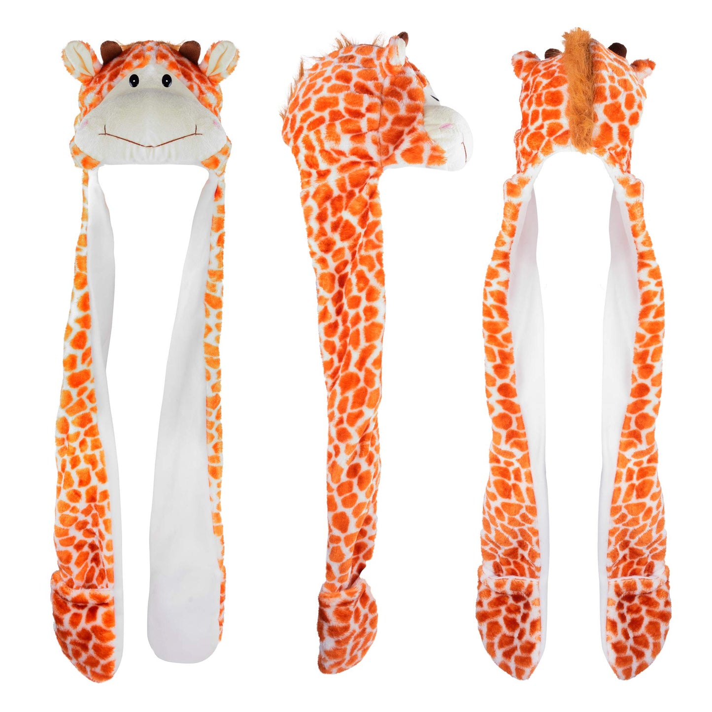 Giraffe Unisex Polyester Plush Zoo Animal Winter Hat Beanie Aviator Style (Long) Orange