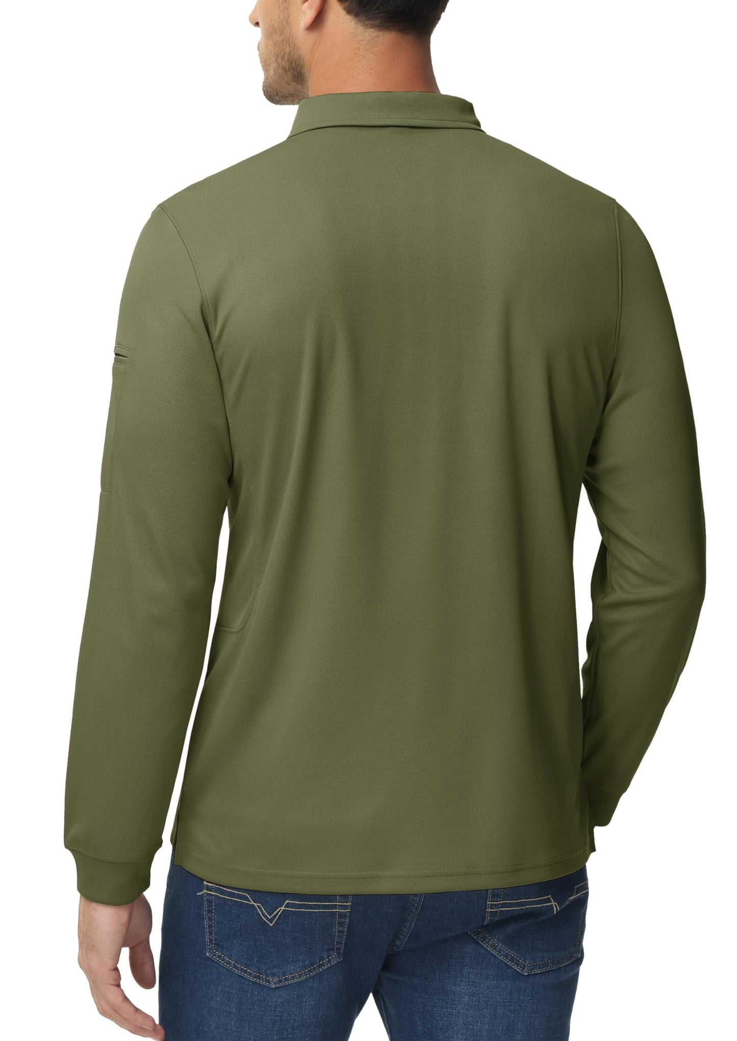 Work Shirts for Men Long Sleeve 3 Buttons Fishing Shirt Pique Polo Shirt Tactical Polo Quick Dry Shirt Men Casual Shirt Army Green