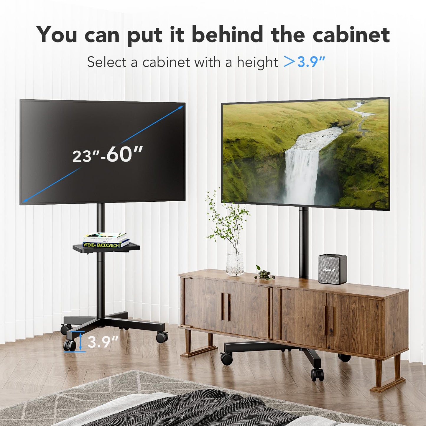 AX WABER Mobile TV Stand for 23-60 Inch LCD LED Flat/Curved Panel Screen TVs, Rolling TV Cart Holds up to 88Lbs Portable Stand with Shelf Rolling Floor Max VESA 400x400mm