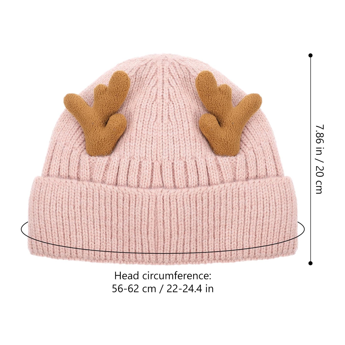 MAGICLULU Baby 1 Pack Reindeer Beanie Antler Warm Cap Christmas Knitted Beanie Hat for Adults Women Adults() Christmas Pink
