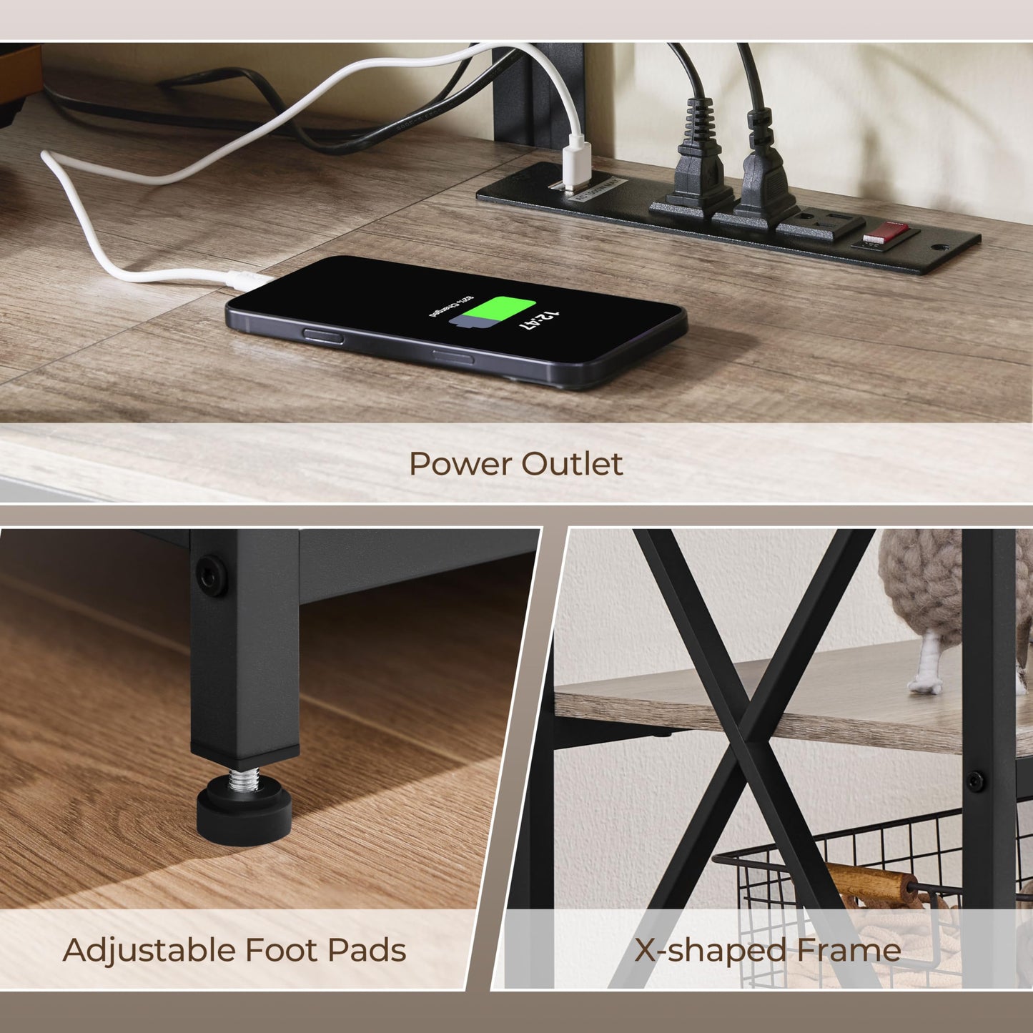 Yaheetech TV Stand with Power Outlet, Industrial Entertainment Center with LED Lights for 65 Inch TV, 3 Tiers Tv Console with Charging Station for Living Room, Media Console with Shelves, Gray