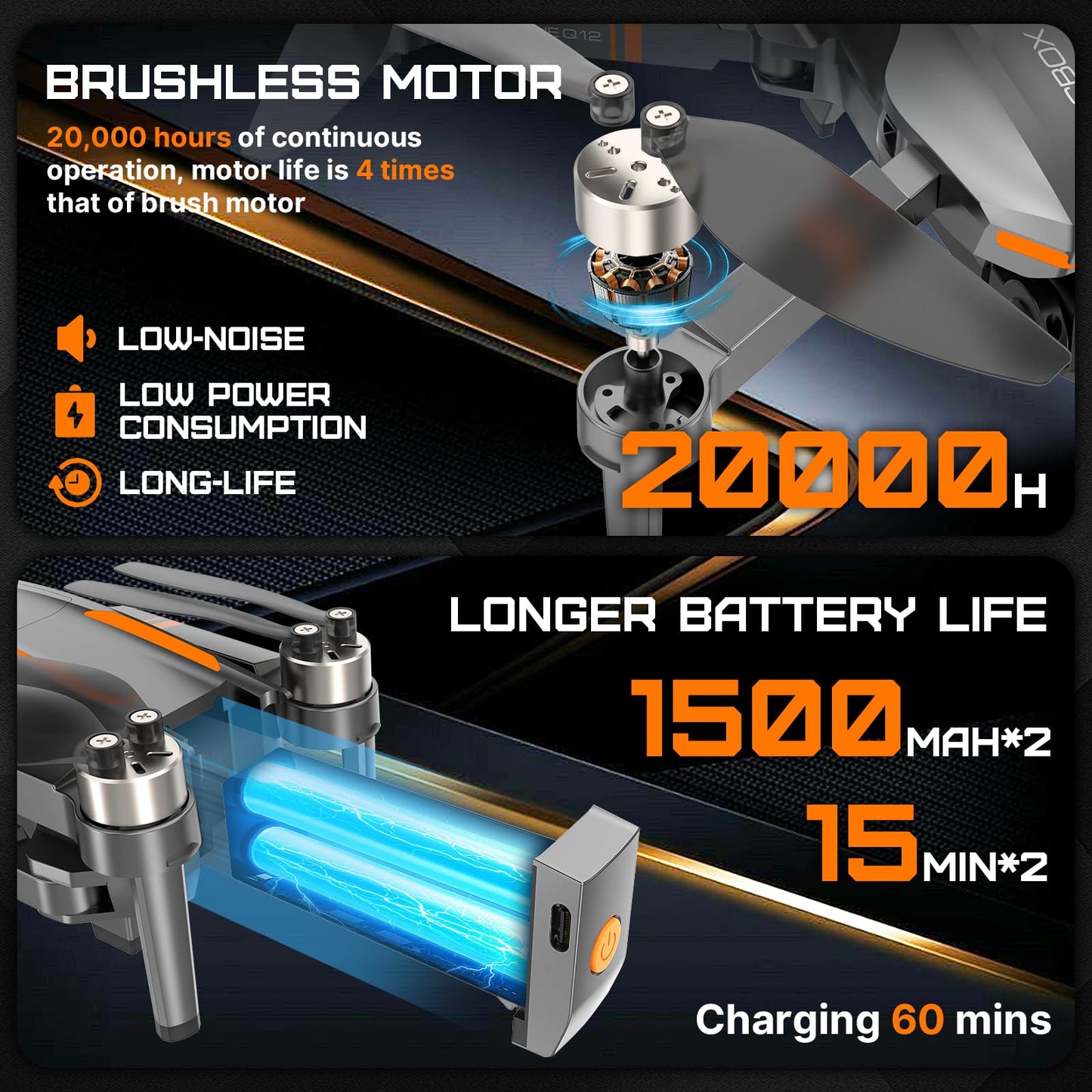 Q12 Drone with Camera 4K for Adults,Brushless Motor Drone for Kids Beginners,FPV Foldable RC Quadcopter with 2 Batteries 360° Flips,Altitude Hold,Voice Control,Headless Mode,One Key Start,Gift Toys for Men Boys,Easy to Fly,Carrying Case