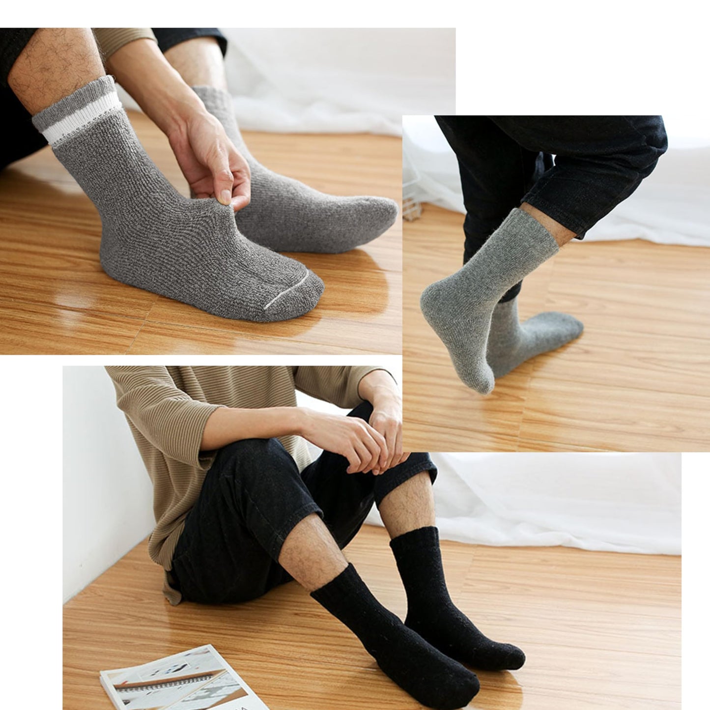 NevEND 6 Pairs Men Wool Merino Winter Thermal Boot Insulated Hiking Heated Socks For Heavy Duty Cold Weather Outdoor Size 10-13