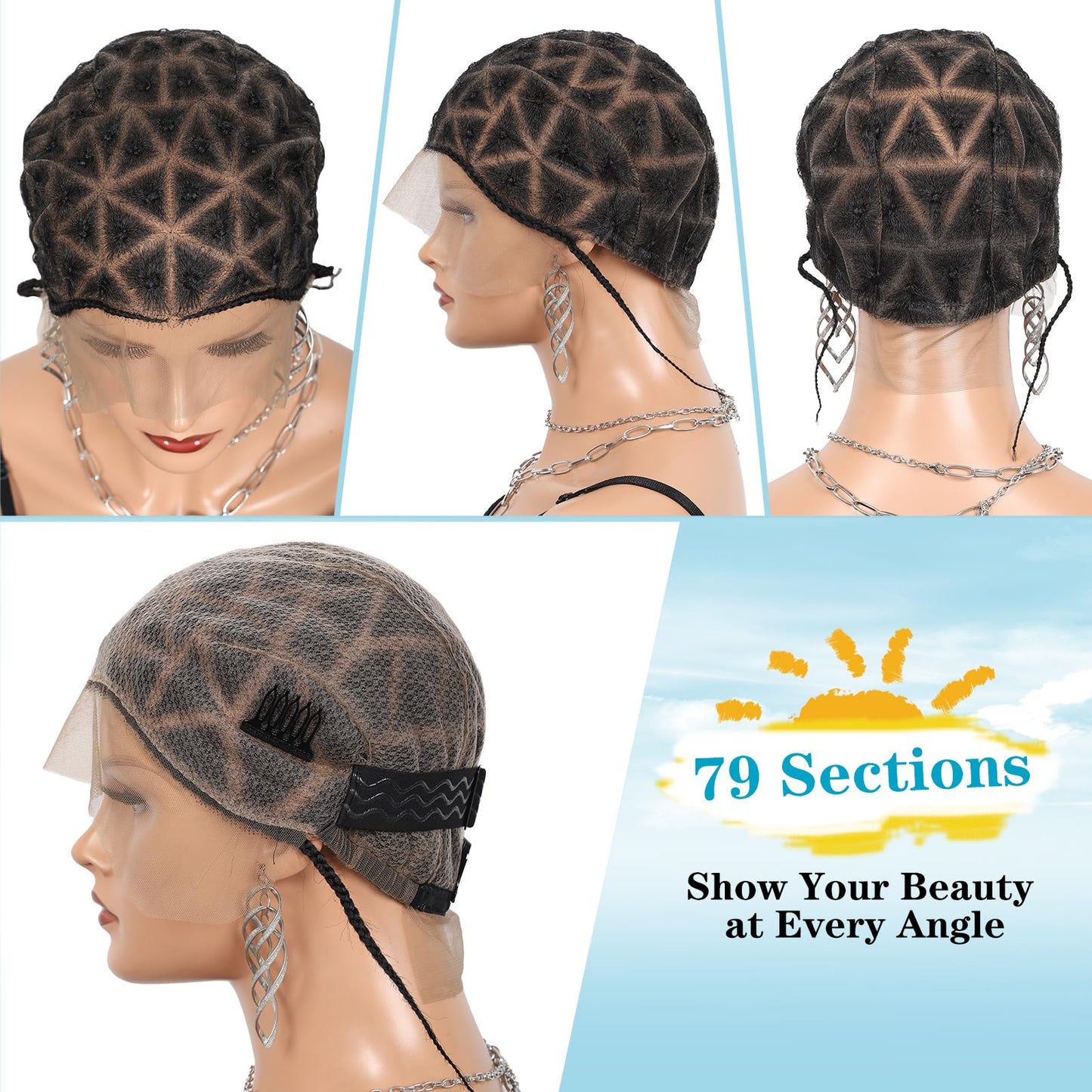 Esnccur Double Full Lace Crochet Wig Cap for Crochet Hair Braided Wig Cap with Baby Hair Sew In Cap Braid Lace Front Wigs Cap with Natural Knots Braided Wigs Caps for Women(79 Konts)