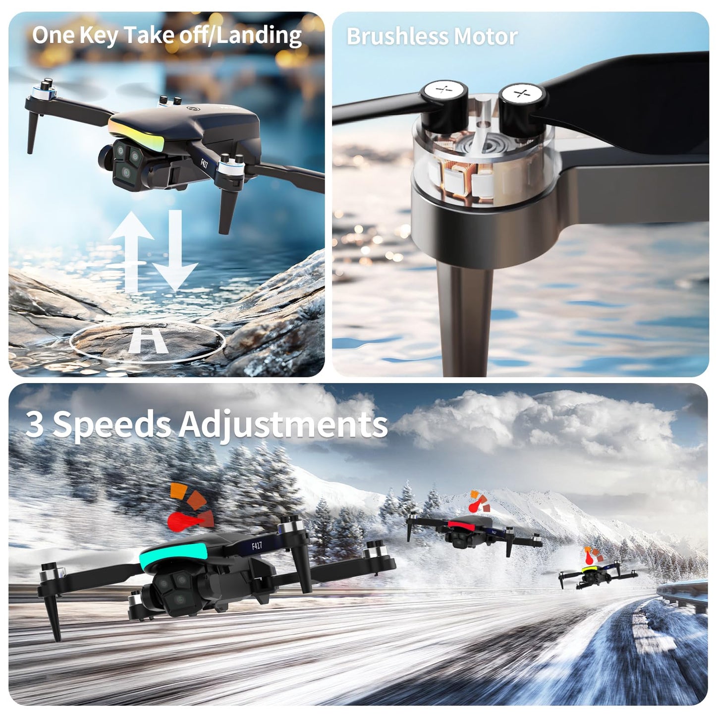 F417 Drone with Camera 1080P for Beginners and Adults,RGB LED Light 90°Electric Adjustable Lens,FPV Drone Mini RC Quadcopter with Live Video Camera,360° Flip,One Key Take Off/Land,Carry Case,Black