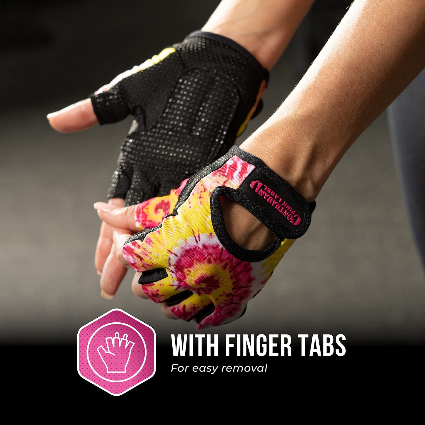 Contraband Pink Label 5347 Womens Designer Workout Gloves | Tie Dye Print w/Grip-Lock™ Silicone Palm (X-Small, PY)