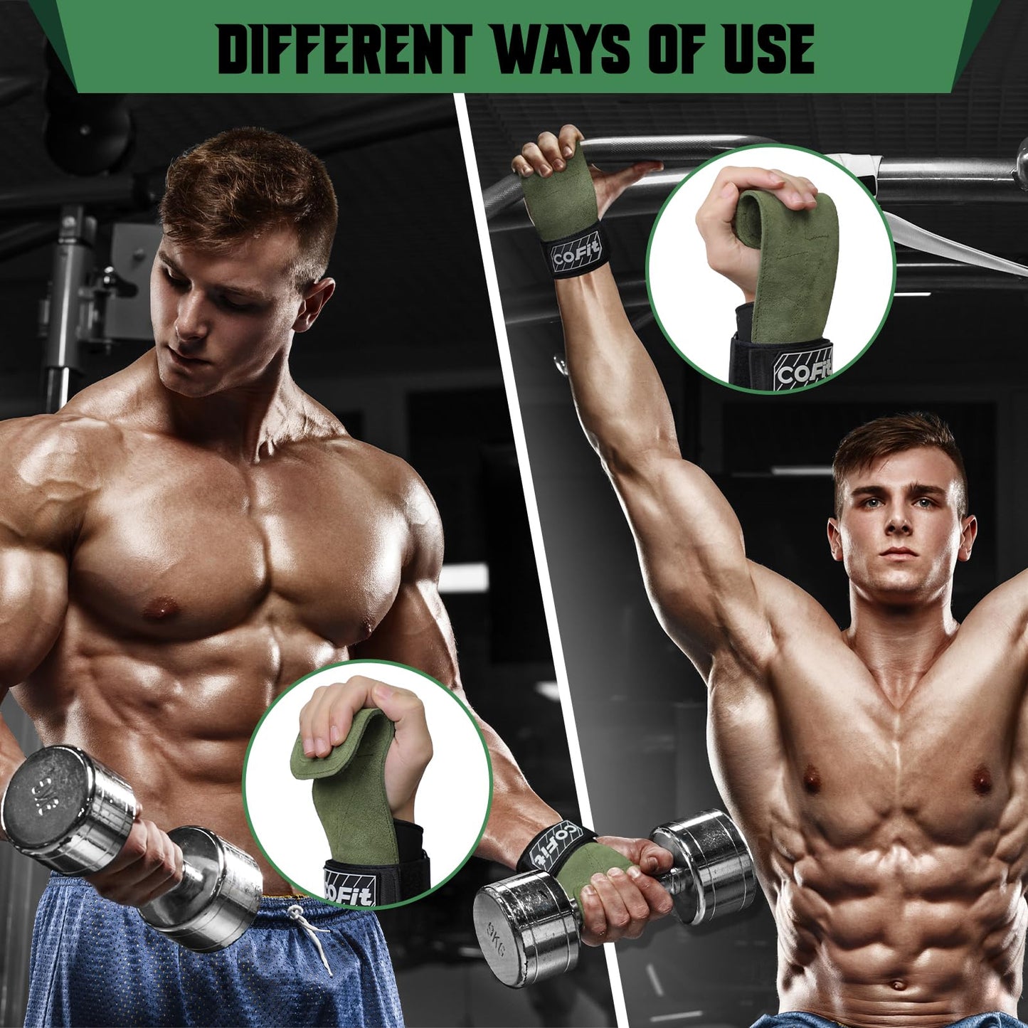 COFIT Wrist Straps for Weightlifting, Workout Wrist Wraps with Dual-Layer Oxford Leather, Enhanced Grip for Optimal Hand and Wrist Protection, Gym Lifting Straps for Deadlift and Powerlifting - Green