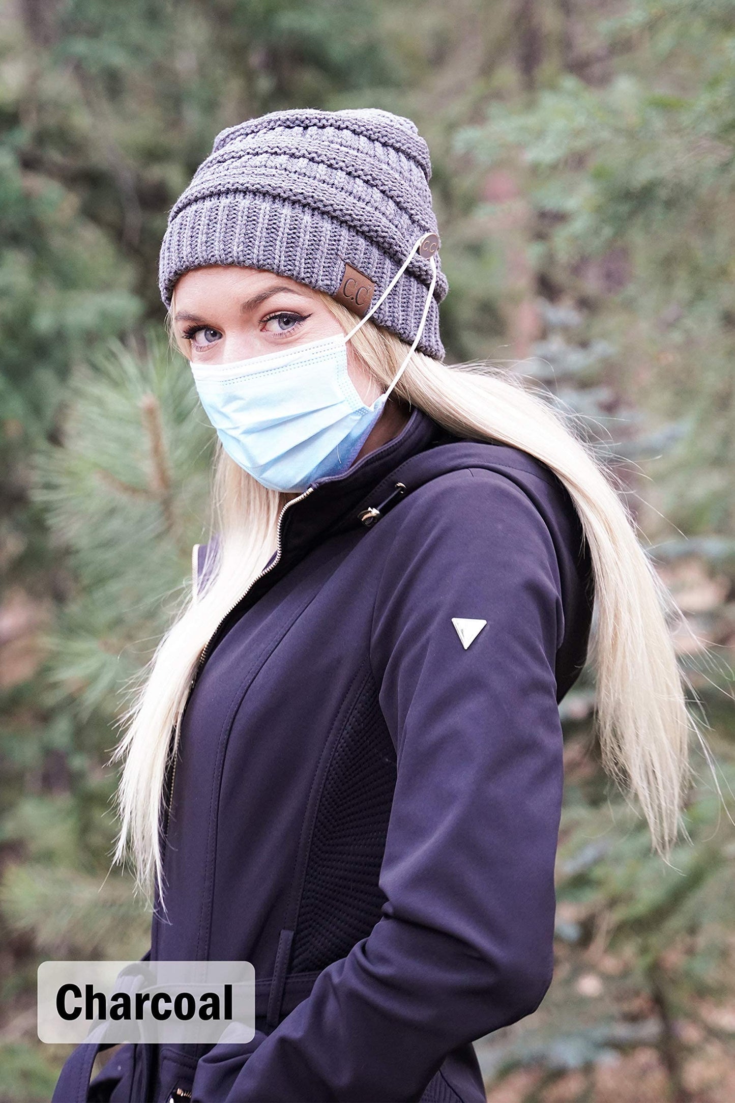 Funky Junque Women's Beanie Hat with Side Buttons, Ribbed Knit Slouchy Winter Cap, Neon Orange