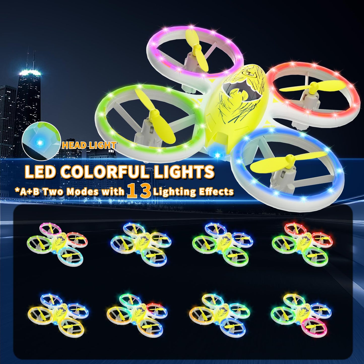 Drones for Kids - Easy to Use RC Quadcopter with Bat Design, Altitude Hold, Headless Mode, Blue & Green Lights, Propeller Protection, 2 Batteries, Remote - Great Gifts for Boys Age 6-12 Christmas gift