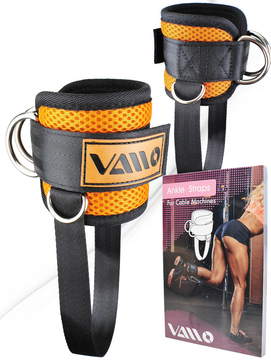VAIIO Orange Ankle Straps for Cable Machines,Adjustable Comfort fit Neoprene, Reinforce Double D-Ring - Premium Ankle Cuffs to Improve Abdominal Muscles, Lift The Butts, Tone The Legs for Men & Women