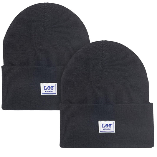 Lee Workwear Men’s Beanie Hats - Men Knit Cuffed Mens Skull Winter Hat, 2 Pack