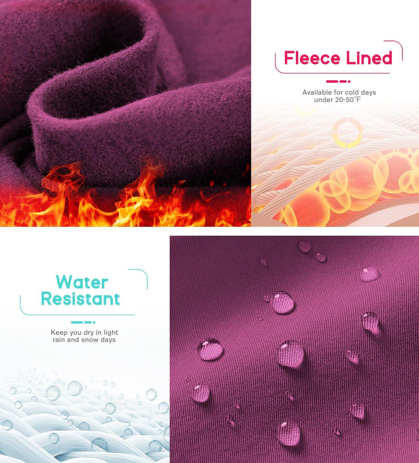 IUGA Warm Leggings for Women Winter Water Resistant Fleece Lined Leggings for Running Hiking Cold Weather Maroon