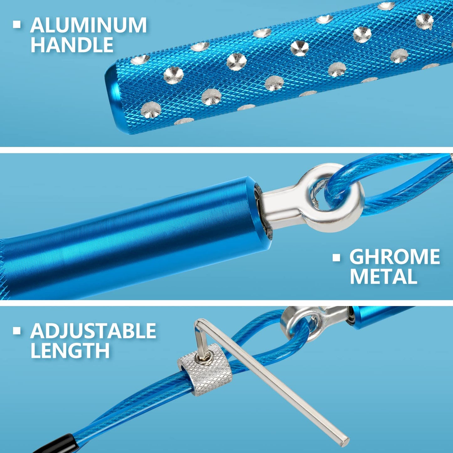 Jump Rope, Wastou Speed Jumping Rope for Training Fitness Exercise, Adjustable Adults Workout Skipping Rope for Men, Women, Kids, Girls (Blue-B)