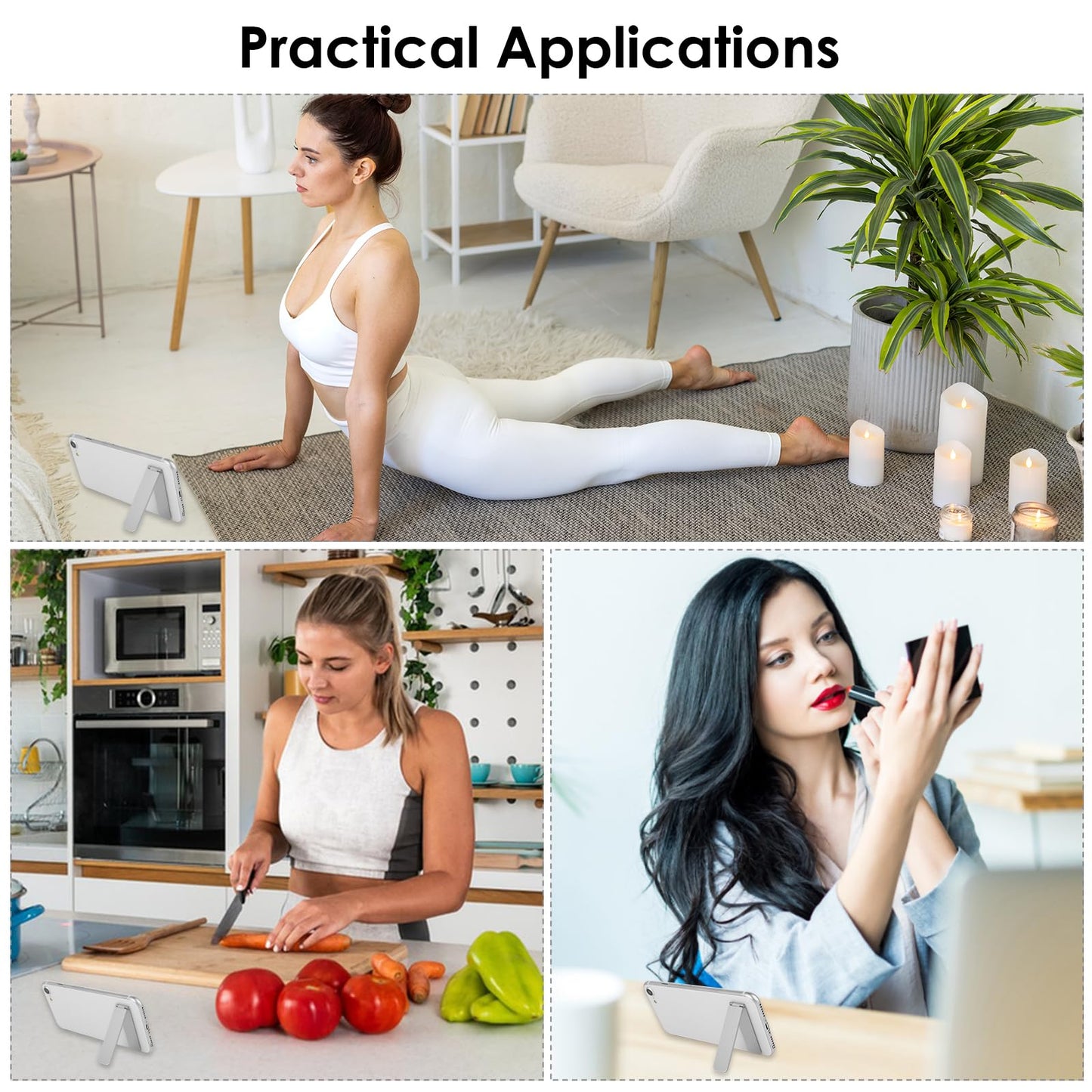 BOHUIZ Ultra-Thin Cell Phone Kickstand, Portable Foldable Vertical and Horizontal Alloy Phone Holder Stand Adjustable Angle Mini Phones Stand for Mobile Phones Tablet Universal Model (Silver)