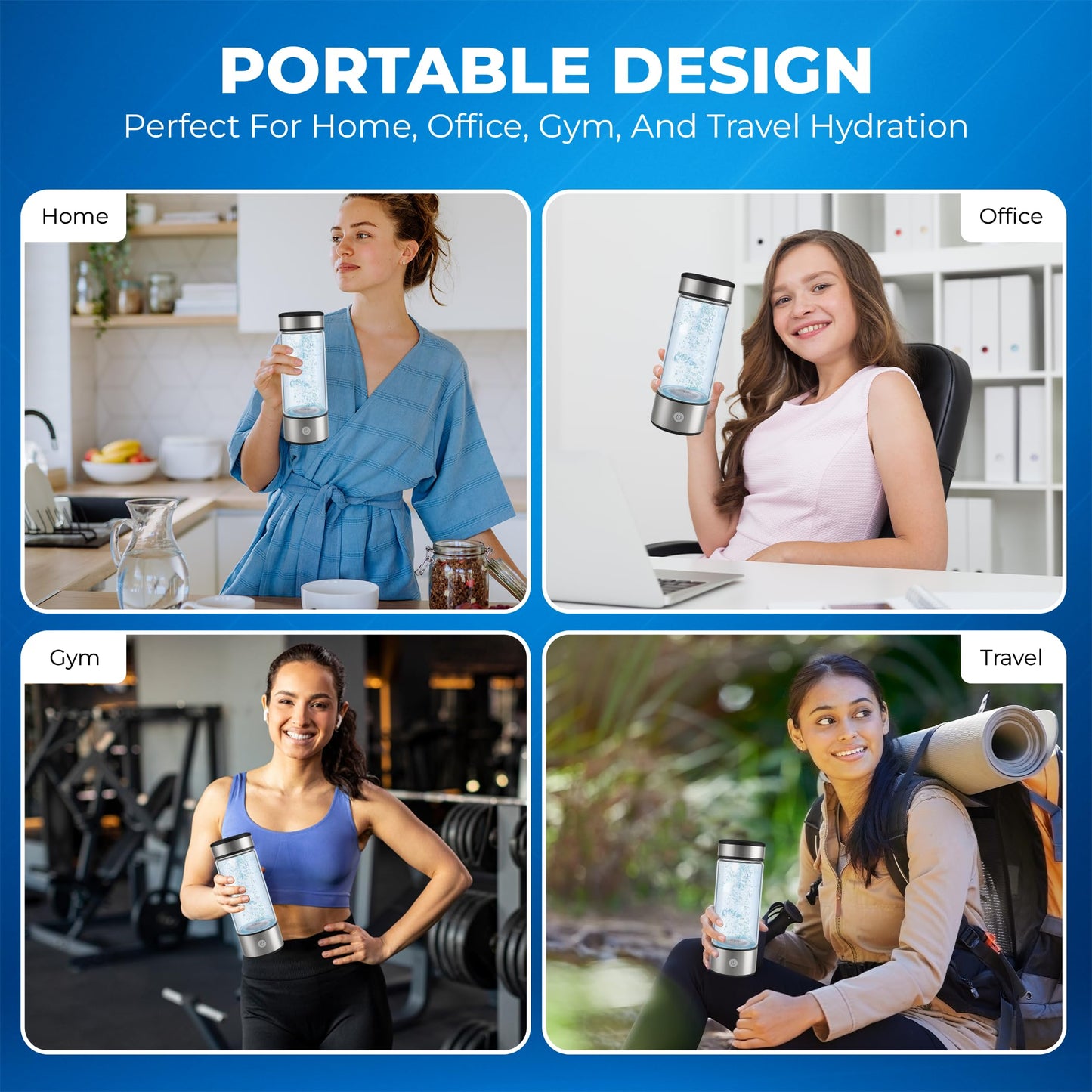 FRAVI Hydrogen Water Bottle - Portable Molecular Hydrogen Bottle with SPE PEM Technology - Glass Ionized Water Maker for Hydration, Energy, Antioxidants - Ideal for Travel, Gym and Daily Use