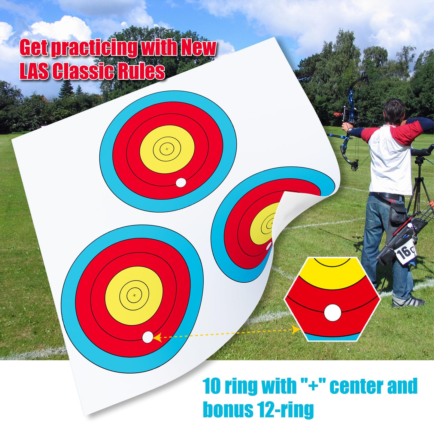 MOLFUJ Archery Targets Paper 3 Spot, New Las Version 30pcs/50pcs, Archery Target Pins Included, Bow and Arrow Targets for Hunting Backyard, Archery Target Practice Accessories