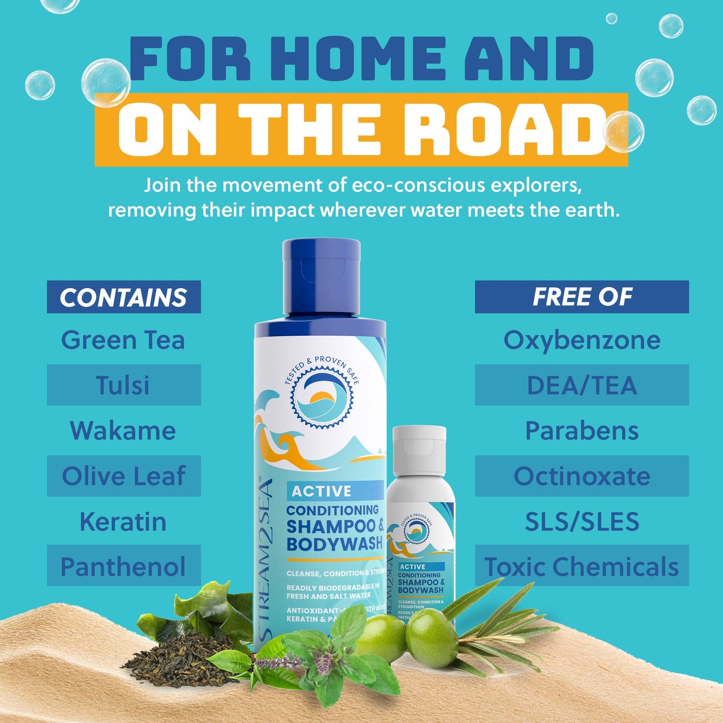 Non Toxic Shampoo and Conditioner, Body Wash 3 in 1 for Swim - Reef Safe Swimmers Shampoo for Men, Women or Kids - All Natural Organic Shampoo and Conditioner Set with Biodegradable Soap for Camping