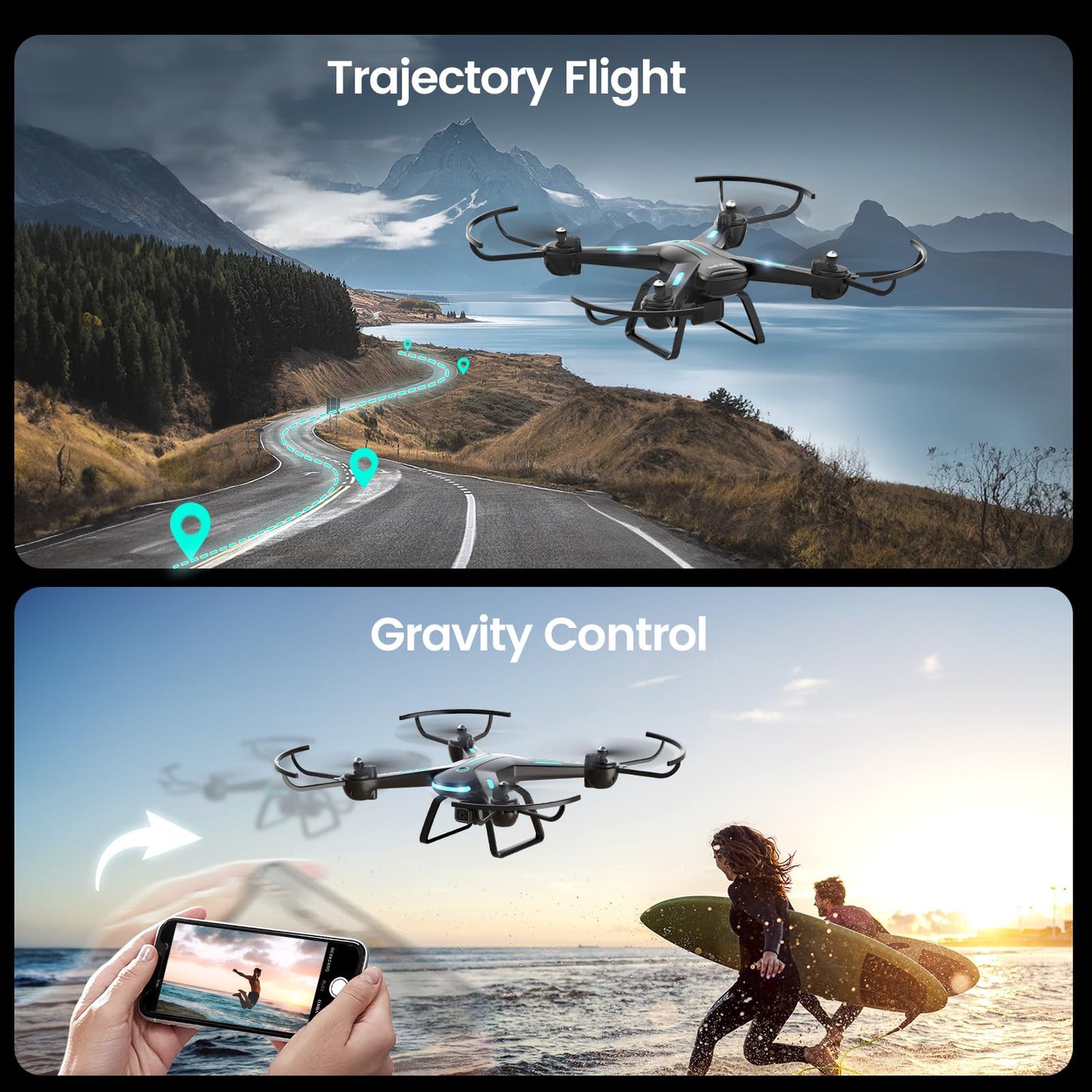Drone with Camera for Kids 1080P HD FPV Drones, WeFone RC Quadcopter for Adults Beginners with Altitude Hold, 360 Flips, Headless Mode, One Key Start, Waypoint Fly, 2 Batteries