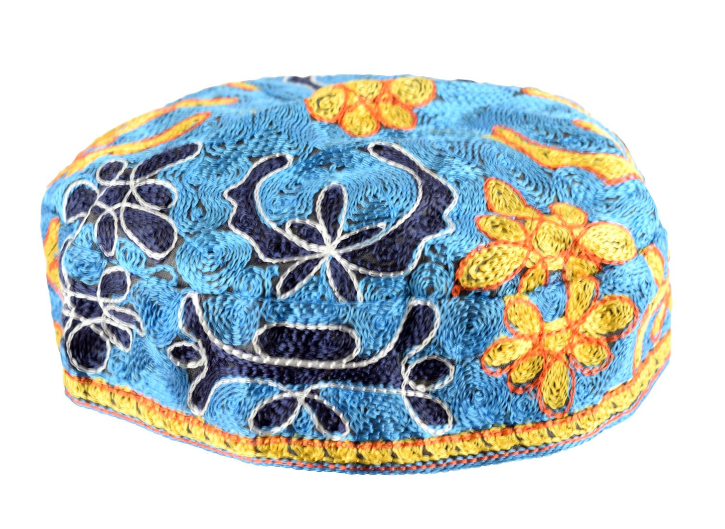 Light Blue Bucharian Hand Embroidered Kippah - 58cm /22.8"