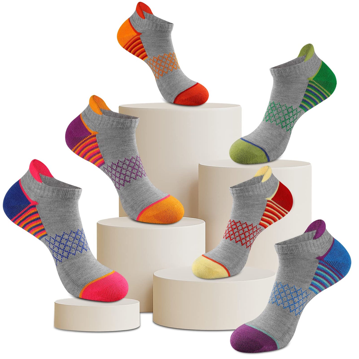 eallco Womens Ankle Socks Athletic Running Socks Sport Cushioned Socks With Tab 6 Pairs