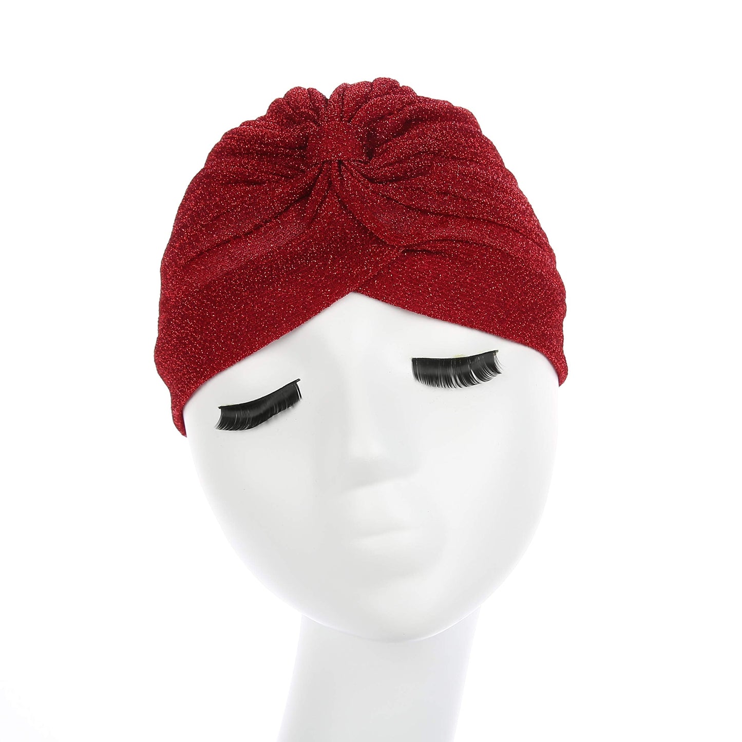 Fxhixiy Women Elastic Glitter Big Flower Turban Beanie Head wrap Hair Loss Chemo Cap Hat (Red)