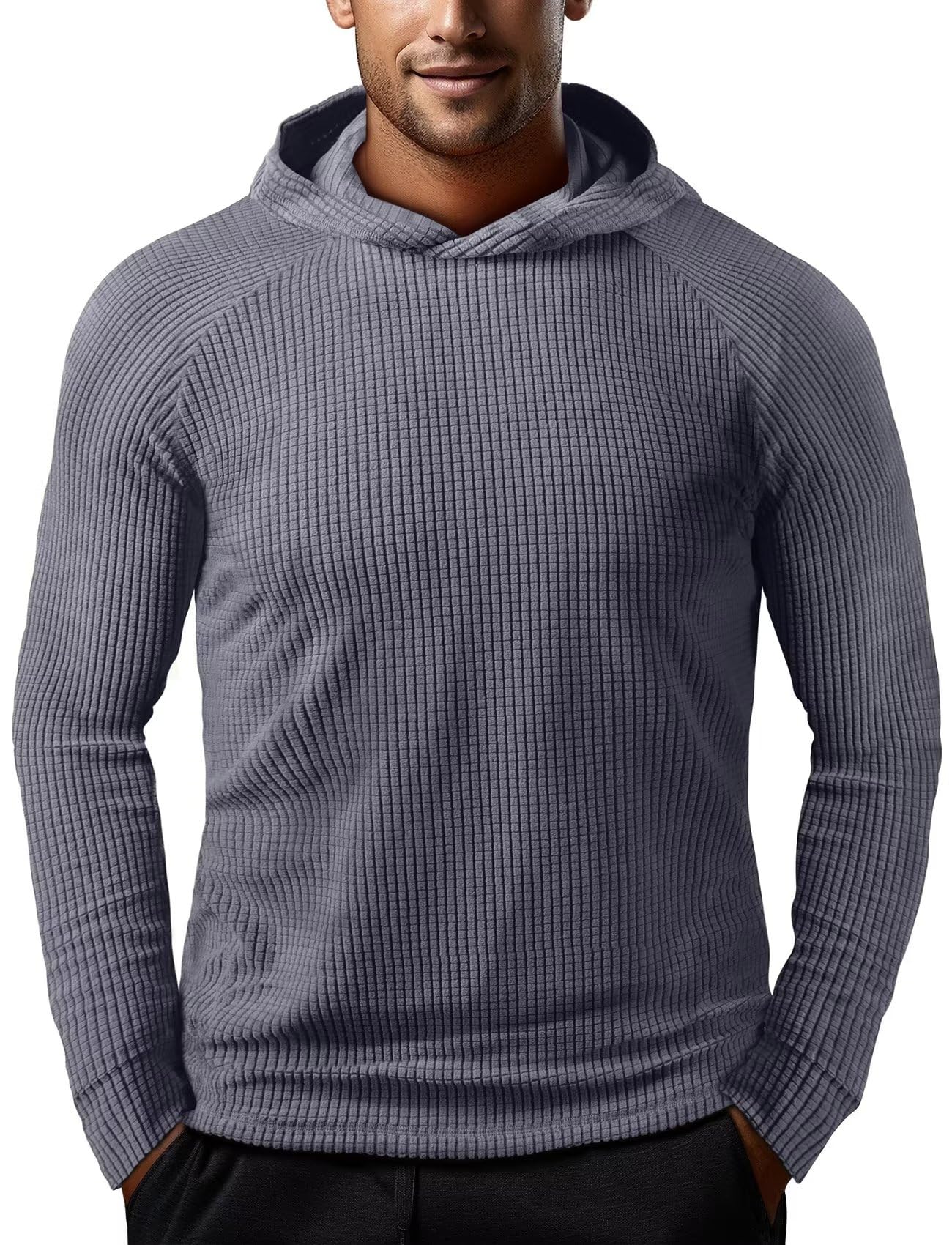 Zengjo Hoodie Shirts for Men Long Sleeve Thermal(Grey,L)