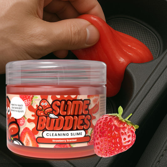 Slime Buddies Car Cleaning Gel Putty - Strawberry Scented Interior Detailing Tool for Cup Holders, Air Vents & Keyboard - Reusable Auto Detailing Accessories - Dust Remover Goop - Gift for Men Women