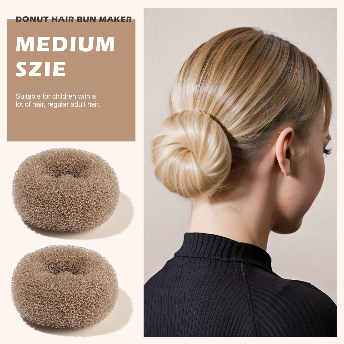 Teenitor Donut Hair Bun Maker 7 Pieces, Bun Maker Set with Hair Bun Makers (1 extra-large, 2 large, 2 medium and 2 small), 5 pieces Hair Elastic Bands, 20 pieces Hair Pins, Tan Color